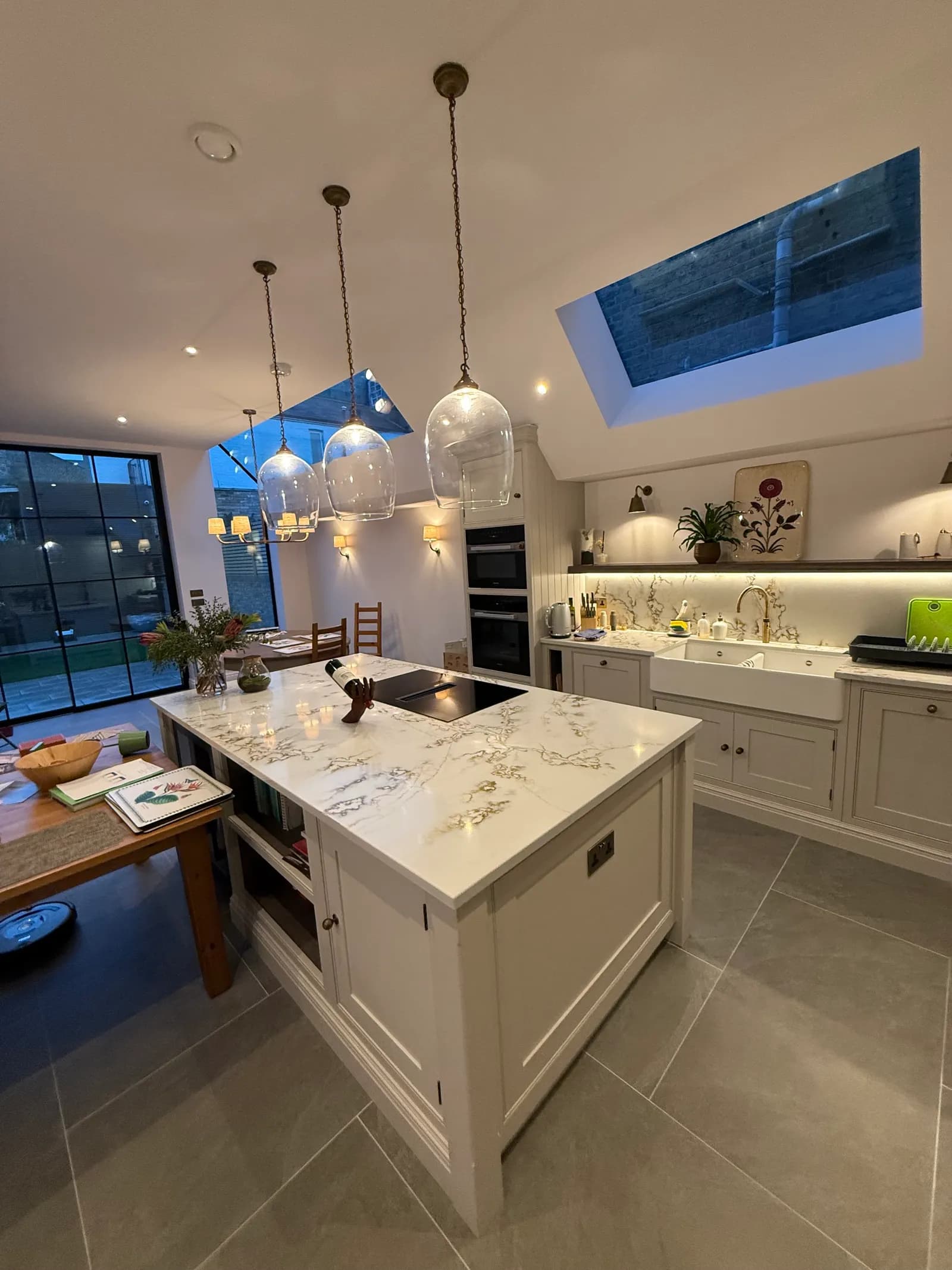 Open-plan kitchen extension with roof lights